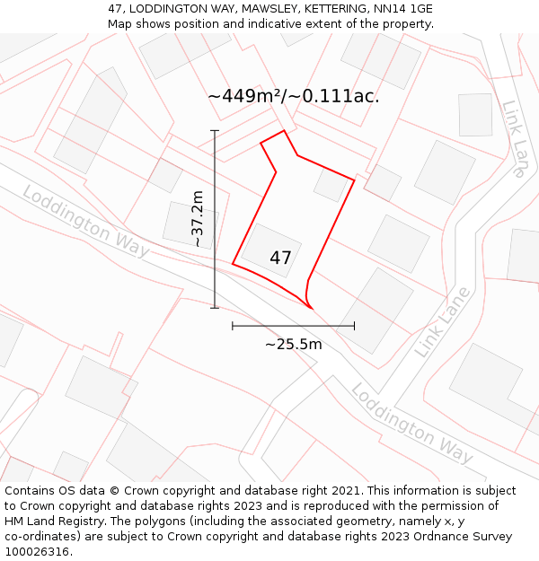 47, LODDINGTON WAY, MAWSLEY, KETTERING, NN14 1GE: Plot and title map