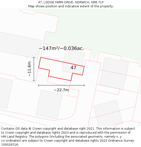 47, LODGE FARM DRIVE, NORWICH, NR6 7LP: Plot and title map