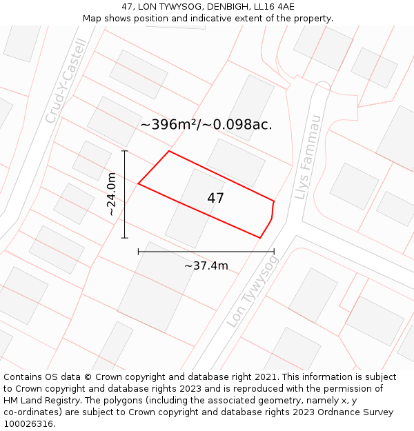 47, LON TYWYSOG, DENBIGH, LL16 4AE: Plot and title map