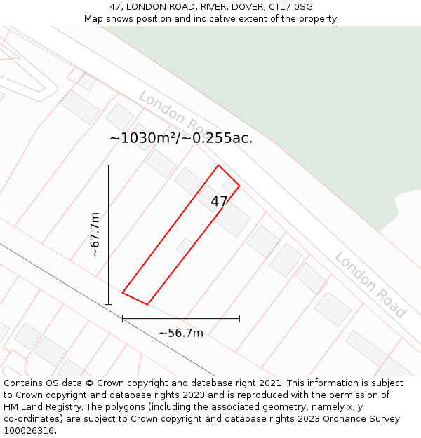 47, LONDON ROAD, RIVER, DOVER, CT17 0SG: Plot and title map