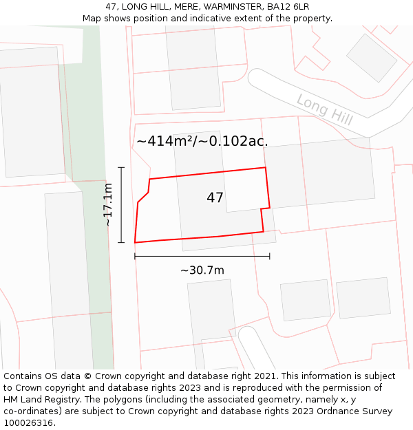 47, LONG HILL, MERE, WARMINSTER, BA12 6LR: Plot and title map