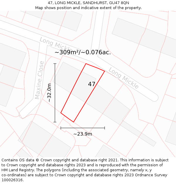 47, LONG MICKLE, SANDHURST, GU47 8QN: Plot and title map