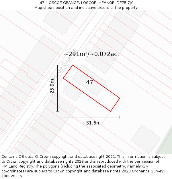 47, LOSCOE GRANGE, LOSCOE, HEANOR, DE75 7JY: Plot and title map
