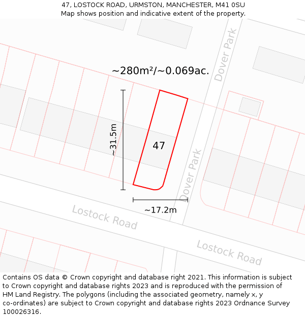 47, LOSTOCK ROAD, URMSTON, MANCHESTER, M41 0SU: Plot and title map