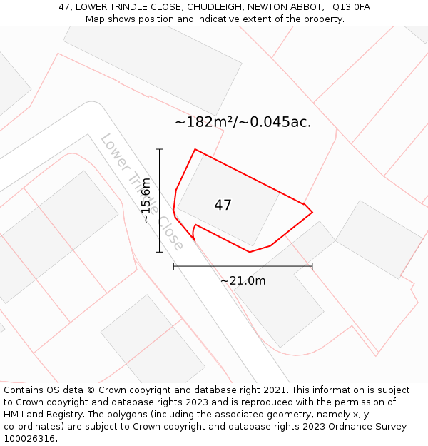 47, LOWER TRINDLE CLOSE, CHUDLEIGH, NEWTON ABBOT, TQ13 0FA: Plot and title map
