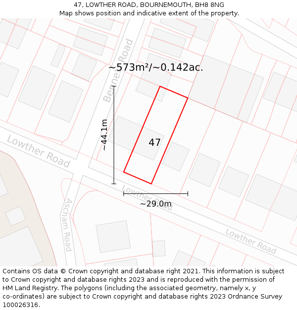47, LOWTHER ROAD, BOURNEMOUTH, BH8 8NG: Plot and title map