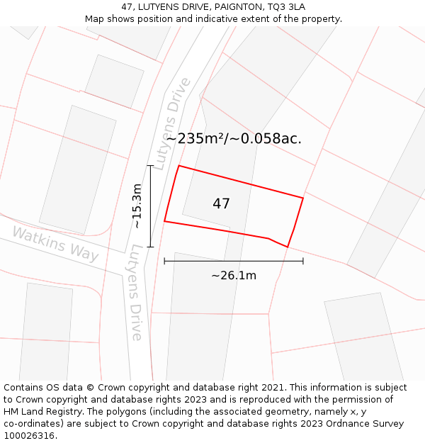 47, LUTYENS DRIVE, PAIGNTON, TQ3 3LA: Plot and title map