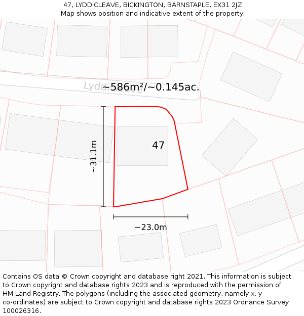 47, LYDDICLEAVE, BICKINGTON, BARNSTAPLE, EX31 2JZ: Plot and title map