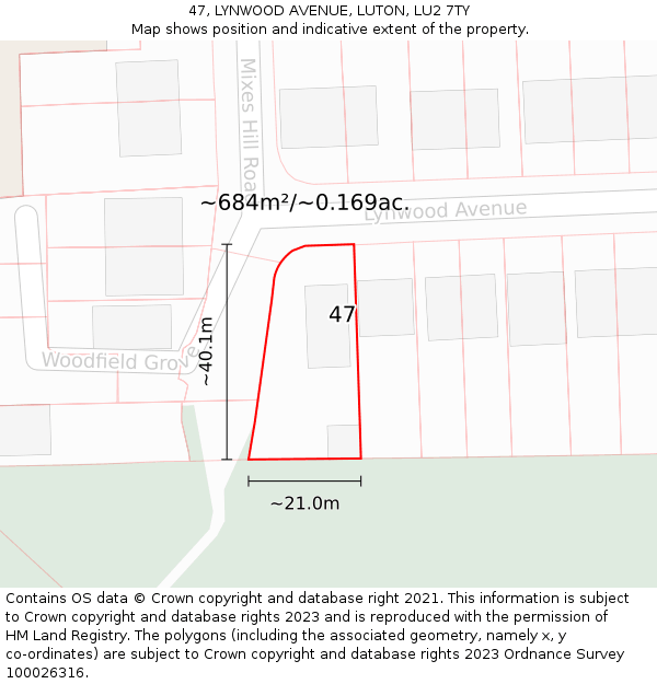 47, LYNWOOD AVENUE, LUTON, LU2 7TY: Plot and title map