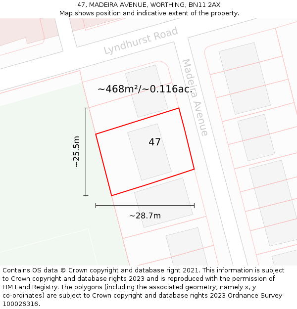 47, MADEIRA AVENUE, WORTHING, BN11 2AX: Plot and title map