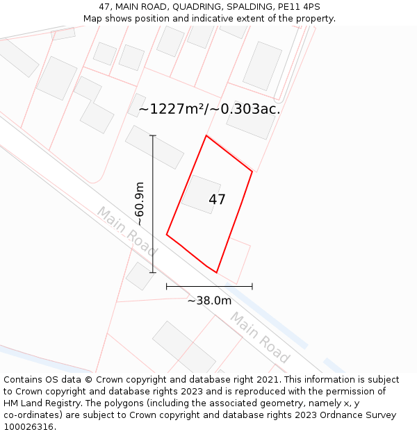 47, MAIN ROAD, QUADRING, SPALDING, PE11 4PS: Plot and title map