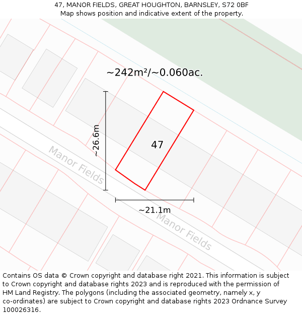 47, MANOR FIELDS, GREAT HOUGHTON, BARNSLEY, S72 0BF: Plot and title map
