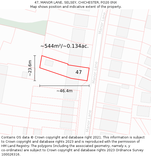 47, MANOR LANE, SELSEY, CHICHESTER, PO20 0NX: Plot and title map