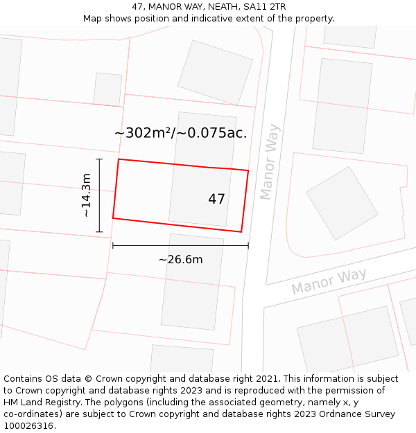 47, MANOR WAY, NEATH, SA11 2TR: Plot and title map