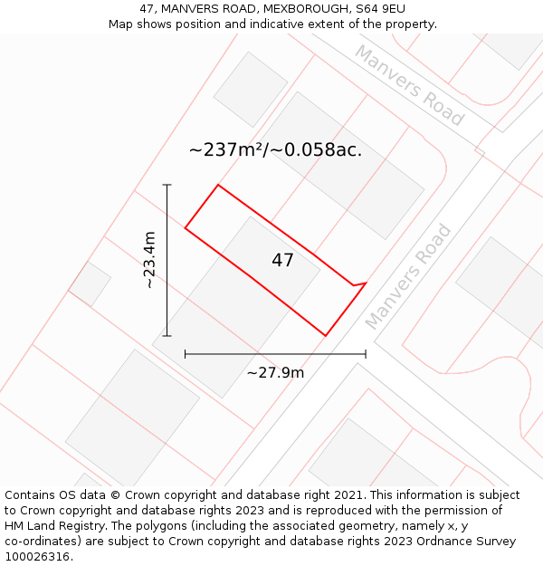 47, MANVERS ROAD, MEXBOROUGH, S64 9EU: Plot and title map