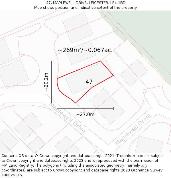 47, MAPLEWELL DRIVE, LEICESTER, LE4 1BD: Plot and title map