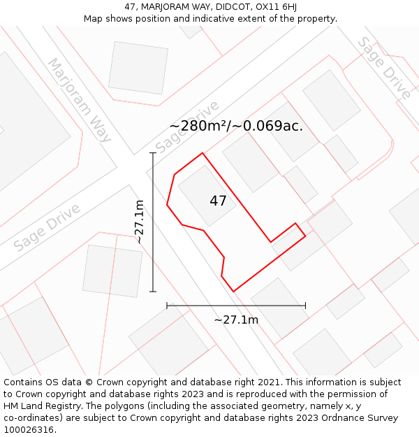 47, MARJORAM WAY, DIDCOT, OX11 6HJ: Plot and title map