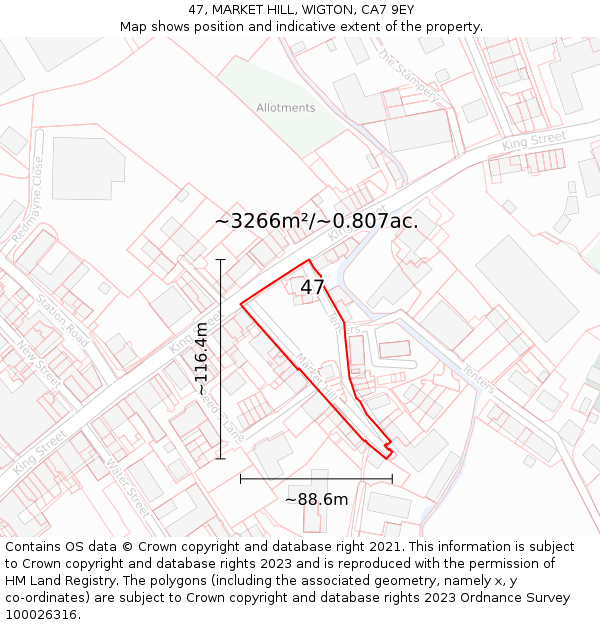 47, MARKET HILL, WIGTON, CA7 9EY: Plot and title map