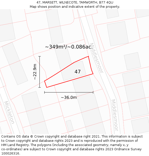 47, MARSETT, WILNECOTE, TAMWORTH, B77 4QU: Plot and title map