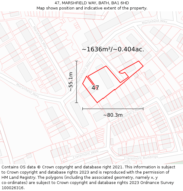 47, MARSHFIELD WAY, BATH, BA1 6HD: Plot and title map