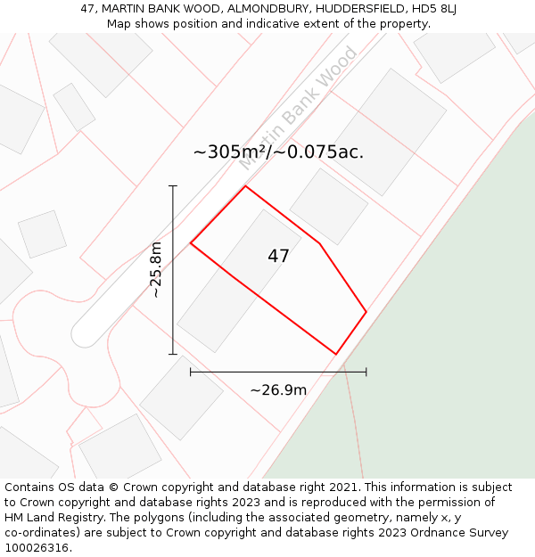 47, MARTIN BANK WOOD, ALMONDBURY, HUDDERSFIELD, HD5 8LJ: Plot and title map