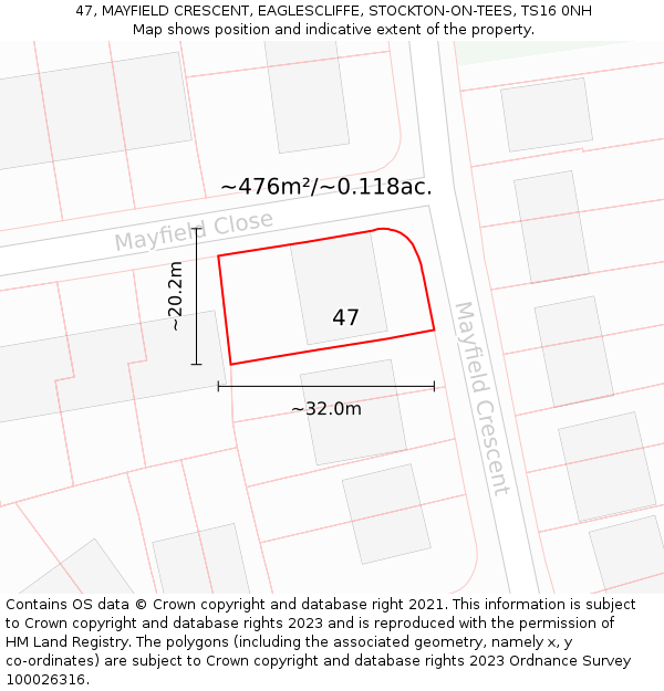 47, MAYFIELD CRESCENT, EAGLESCLIFFE, STOCKTON-ON-TEES, TS16 0NH: Plot and title map