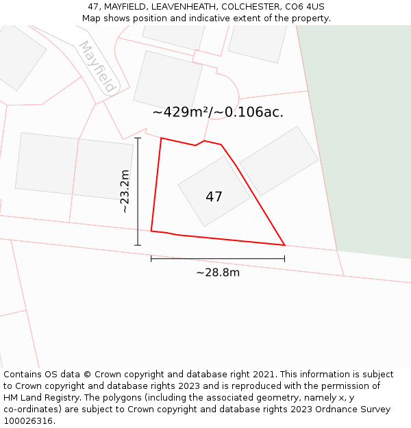 47, MAYFIELD, LEAVENHEATH, COLCHESTER, CO6 4US: Plot and title map