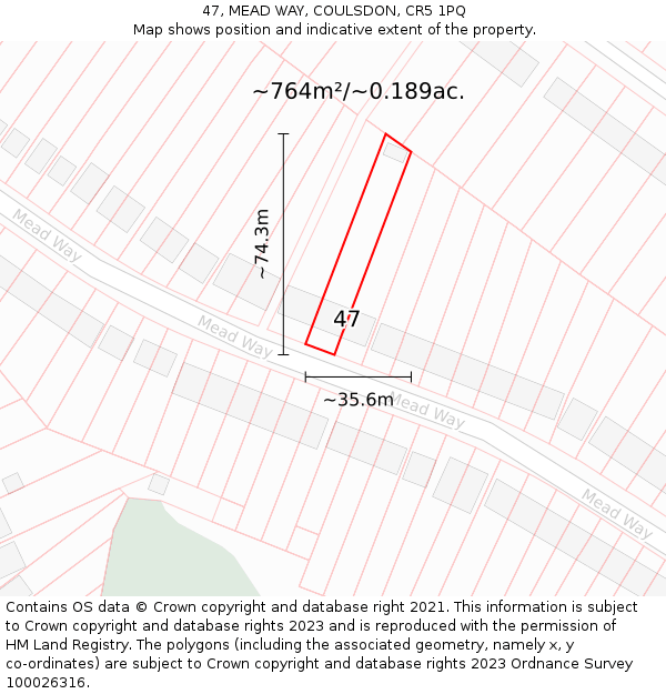 47, MEAD WAY, COULSDON, CR5 1PQ: Plot and title map