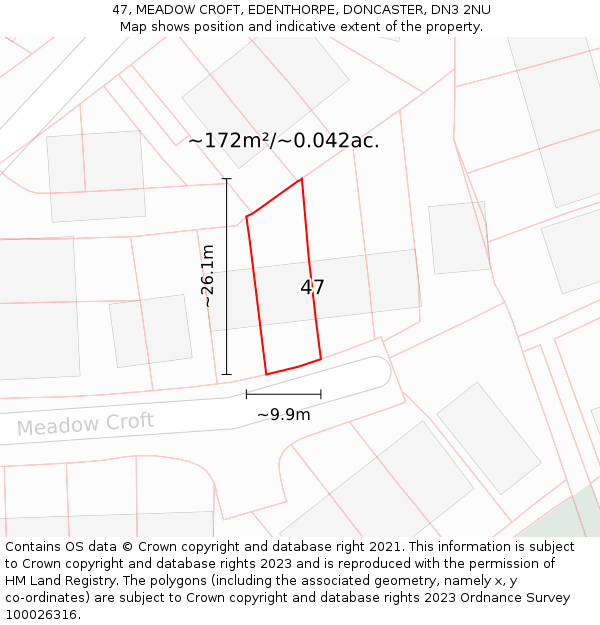 47, MEADOW CROFT, EDENTHORPE, DONCASTER, DN3 2NU: Plot and title map