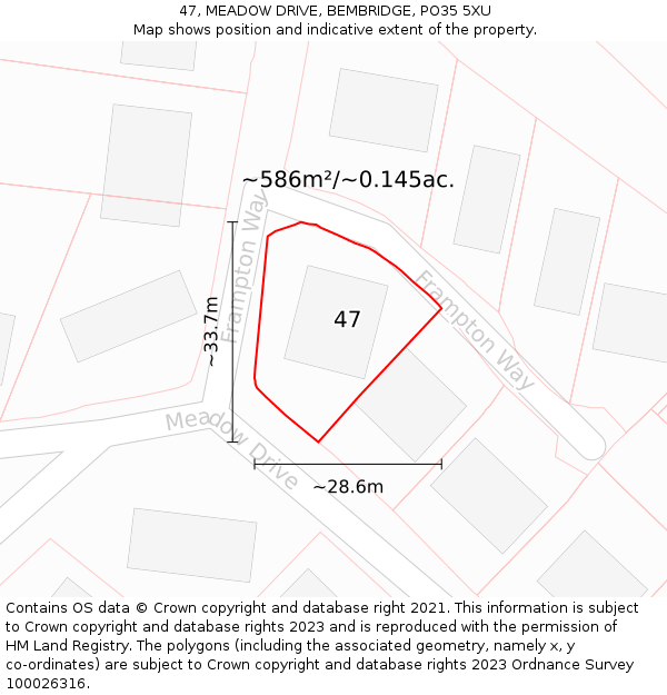 47, MEADOW DRIVE, BEMBRIDGE, PO35 5XU: Plot and title map
