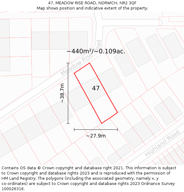 47, MEADOW RISE ROAD, NORWICH, NR2 3QF: Plot and title map