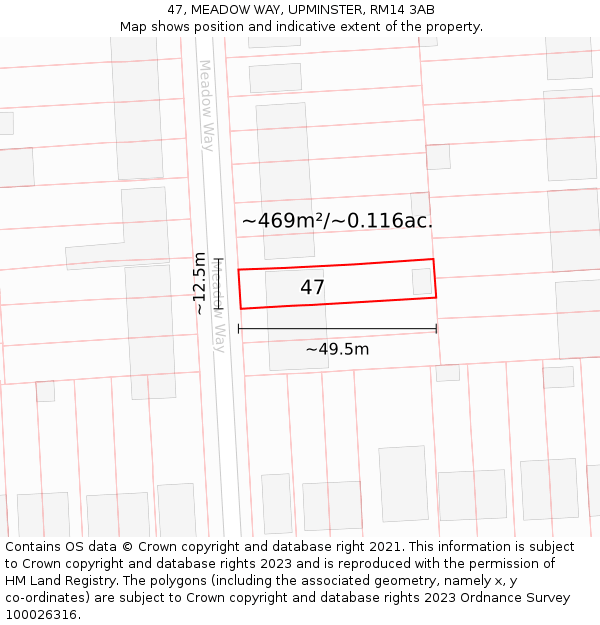 47, MEADOW WAY, UPMINSTER, RM14 3AB: Plot and title map