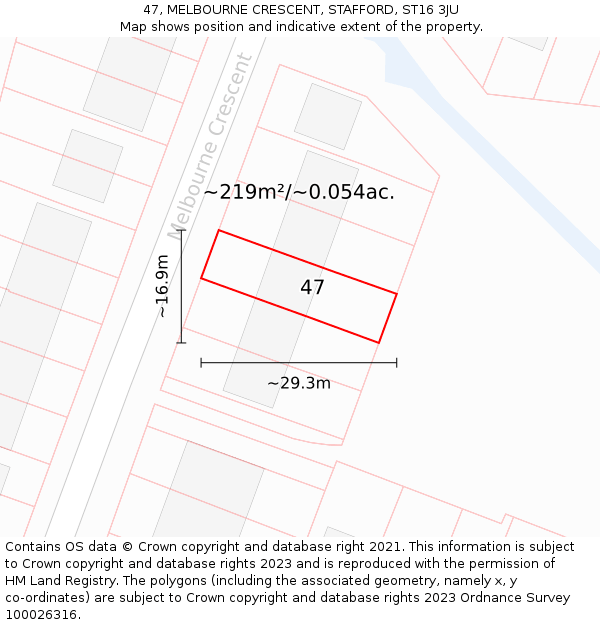 47, MELBOURNE CRESCENT, STAFFORD, ST16 3JU: Plot and title map