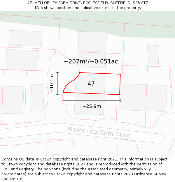 47, MELLOR LEA FARM DRIVE, ECCLESFIELD, SHEFFIELD, S35 9TZ: Plot and title map