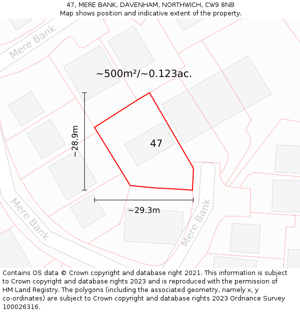 47, MERE BANK, DAVENHAM, NORTHWICH, CW9 8NB: Plot and title map