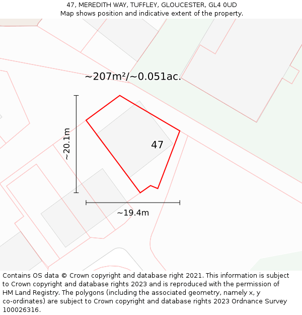47, MEREDITH WAY, TUFFLEY, GLOUCESTER, GL4 0UD: Plot and title map