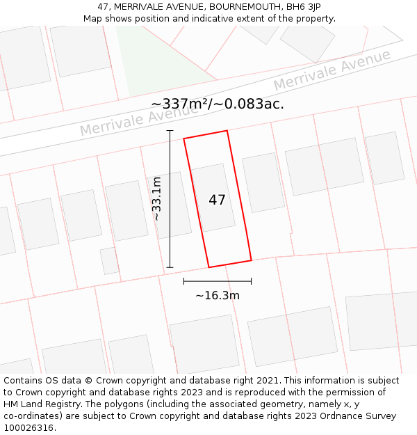 47, MERRIVALE AVENUE, BOURNEMOUTH, BH6 3JP: Plot and title map