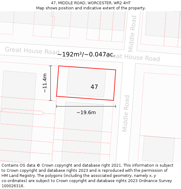 47, MIDDLE ROAD, WORCESTER, WR2 4HT: Plot and title map