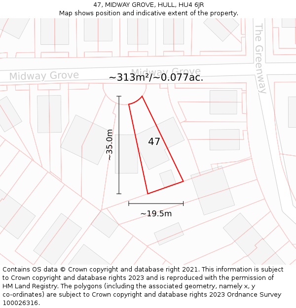 47, MIDWAY GROVE, HULL, HU4 6JR: Plot and title map
