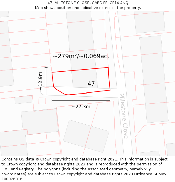 47, MILESTONE CLOSE, CARDIFF, CF14 4NQ: Plot and title map