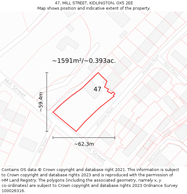 47, MILL STREET, KIDLINGTON, OX5 2EE: Plot and title map