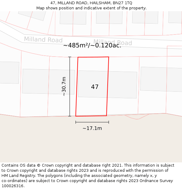 47, MILLAND ROAD, HAILSHAM, BN27 1TQ: Plot and title map