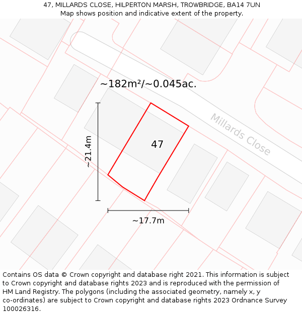 47, MILLARDS CLOSE, HILPERTON MARSH, TROWBRIDGE, BA14 7UN: Plot and title map