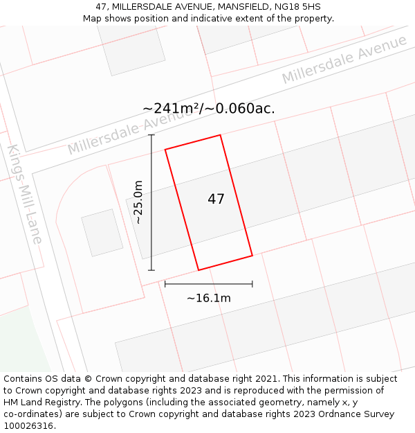 47, MILLERSDALE AVENUE, MANSFIELD, NG18 5HS: Plot and title map