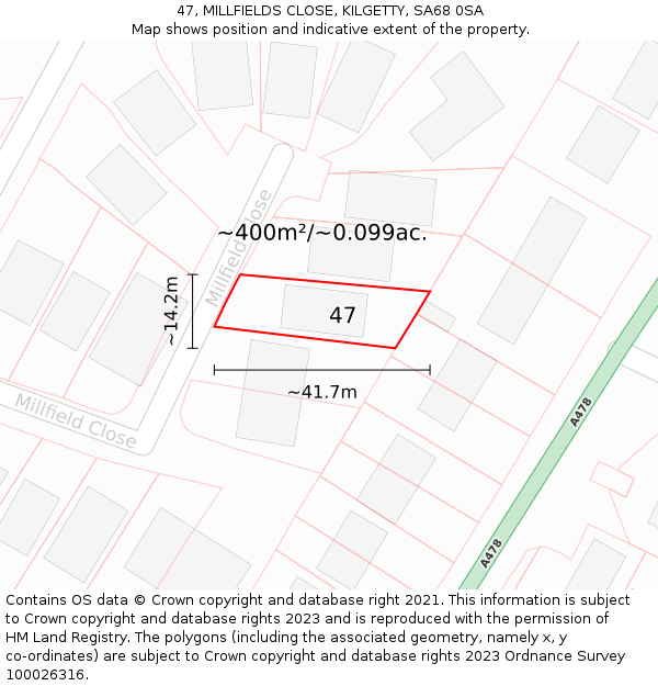 47, MILLFIELDS CLOSE, KILGETTY, SA68 0SA: Plot and title map
