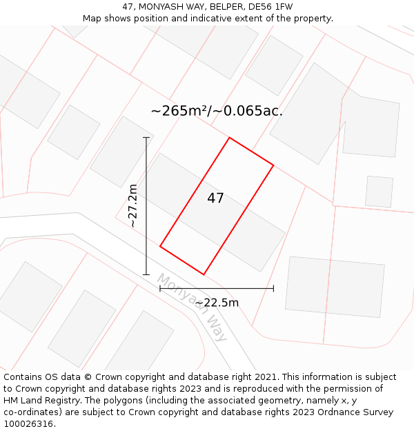 47, MONYASH WAY, BELPER, DE56 1FW: Plot and title map