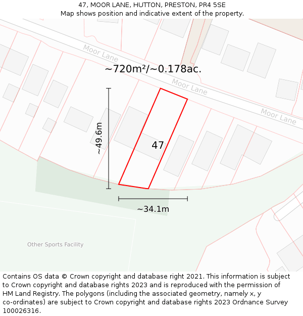 47, MOOR LANE, HUTTON, PRESTON, PR4 5SE: Plot and title map