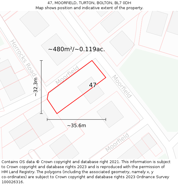 47, MOORFIELD, TURTON, BOLTON, BL7 0DH: Plot and title map