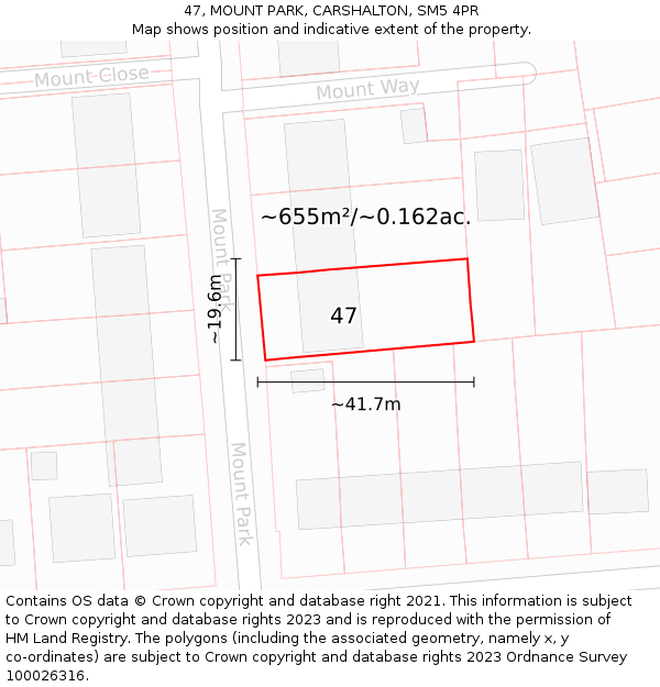 47, MOUNT PARK, CARSHALTON, SM5 4PR: Plot and title map