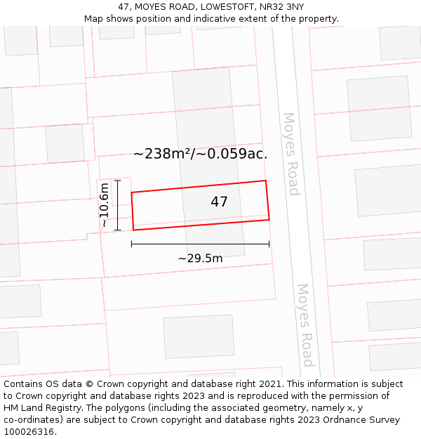 47, MOYES ROAD, LOWESTOFT, NR32 3NY: Plot and title map